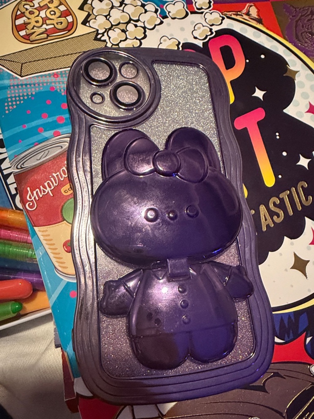 SHEIN Purple Glitter Cute Character 3D Phone Case